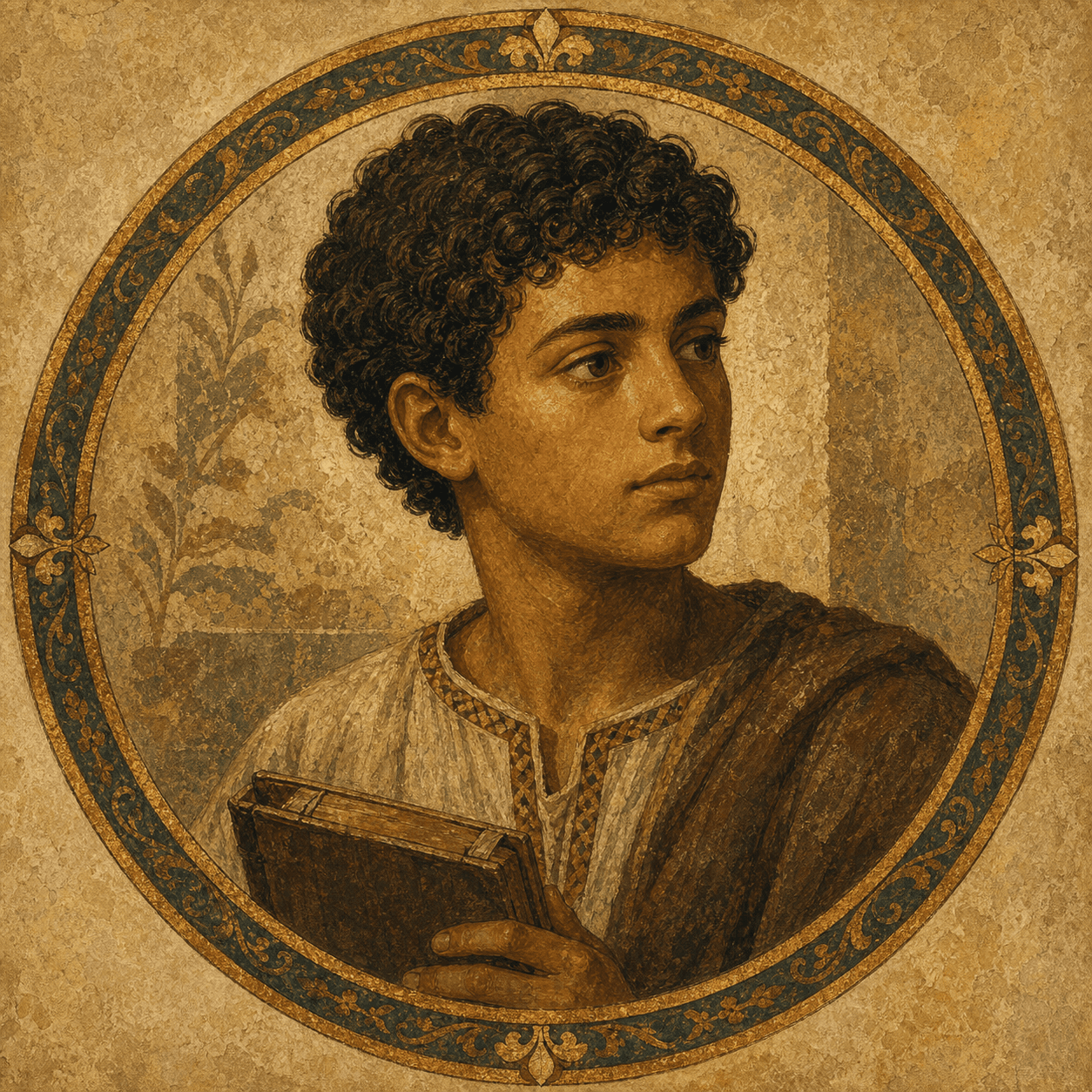 Portrait medallion of Adeodatus, Monica's grandson.
